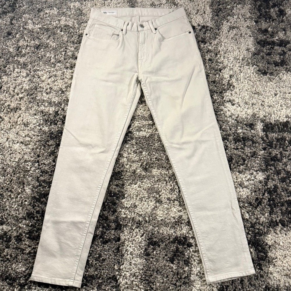 Zara Mens Slim Fit Jeans Light Beige Off White Denim Pants 31x30